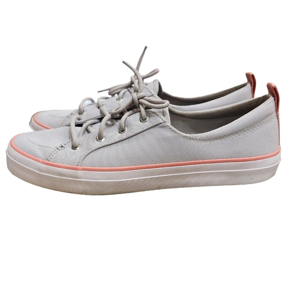 Sperry Crest Vibe Seacycled Lace Up Neutral Sneakers Grey Pink Memory Foam